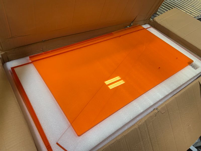 Photo 1 of KSacry Acrylic Desk with Retaining Edge, Acrylic Console Table, Clear Art Desk for Office, Study, Bedroom, Entrance Decor (17.7" D x 39.4" W x 31.5" H, Orange)