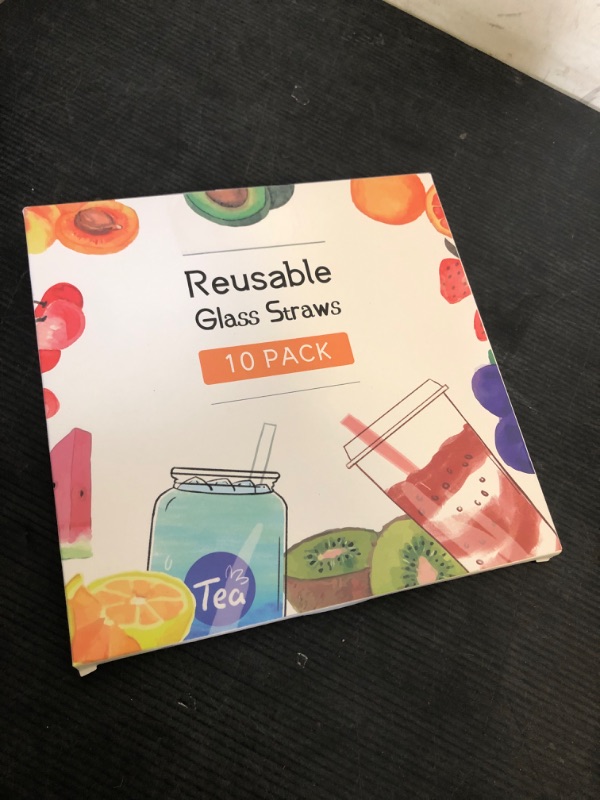 Photo 1 of 10 Pcs Reusable Clear Glass Straws,9''x10 mm Glass Straws Shatter Resistant for Smoothie,Milkshakes,Tea,Juice,Set of 5 Straight and 5 Bent with 2 Cleaning Brushes -Dishwasher Safe