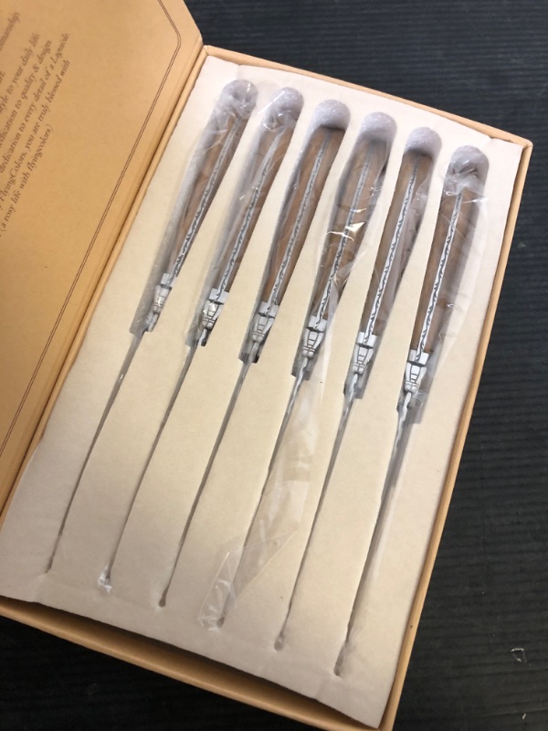 Photo 1 of Flying Colors Laguiole Steak Knife Set. Stainless Steel, Olive Wood Handle, Gift Box, 6 Pieces
