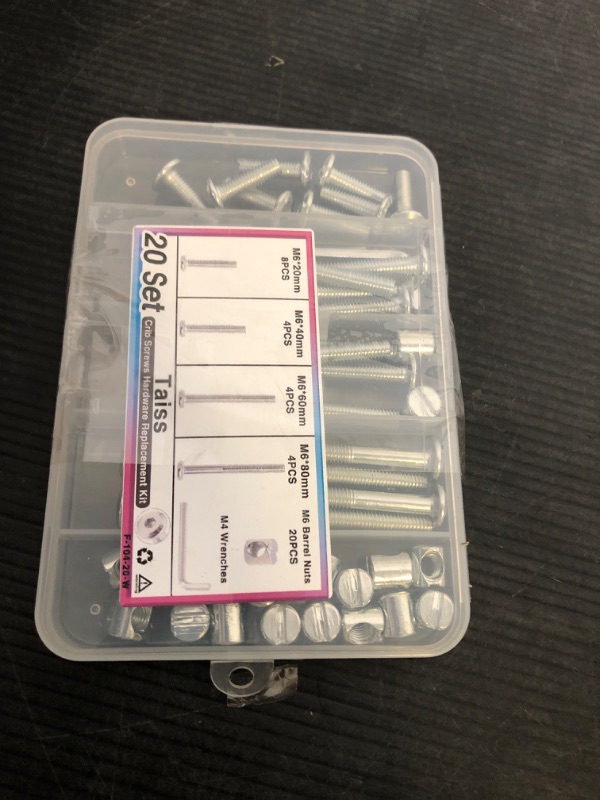 Photo 1 of Taiss 20 Set Crib Screws M6x20mm/40mm/60mm/80mm Baby Bed Crib Screws Hardware Replacement Kit,Bunk Bed Bolts Hex Socket Cap Screws Bolt with Barrel Nuts/Wrenches for Beds Furniture Headboards