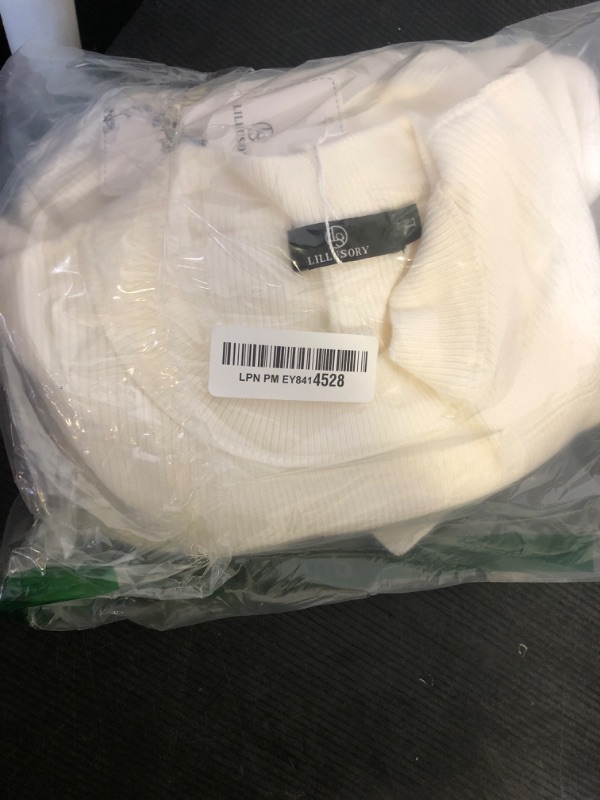 Photo 1 of LILLUSORY Women's Oversized Batwing Sweaters 2025 Fall Outfits Trendy Crewneck Knit Side Slit Fashion Pullover Tops White L