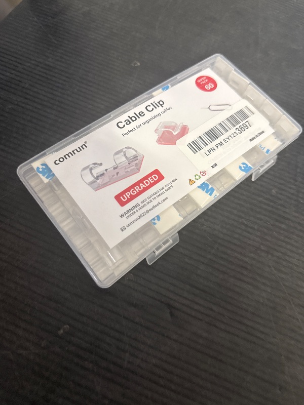 Photo 1 of COMRUN 60 Pcs Clear Cable Clips with 3M Adhesive, Wire Holders Under Desk, Cord Management for Wall, Car, Ethernet, PC, Christmas Light Indoor/Outdoor