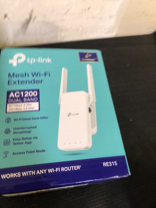 Photo 1 of TP-Link AC1200 WiFi Extender, 2025 Wirecutter Best WiFi Extender, 1.2Gbps Home Signal Booster, Dual Band 5GHz/2.4GHz, Up to 1600 Sq.ft and 32 Devices, EasyMesh Compatible, One Ethernet Port (RE315)