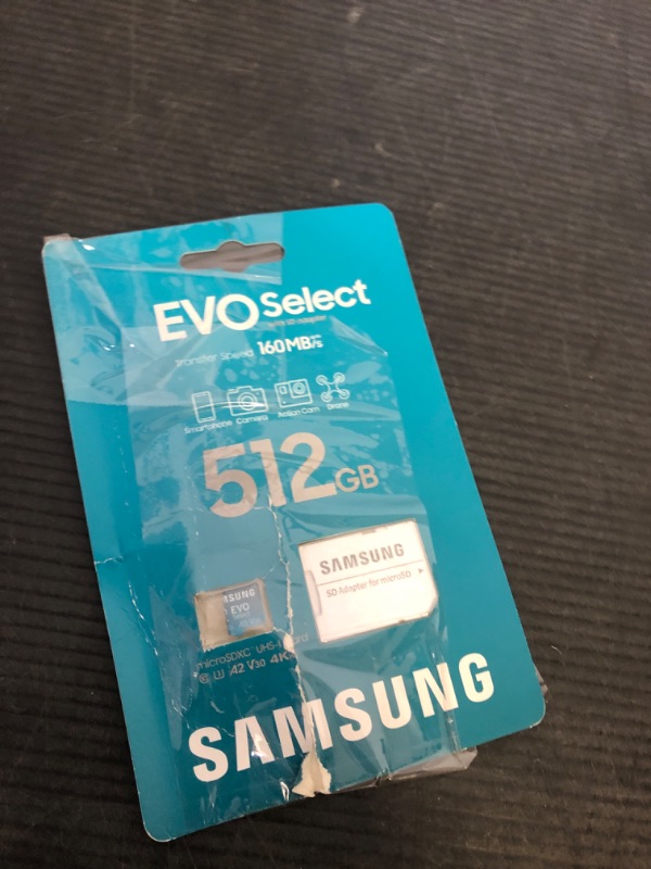 Photo 1 of Samsung EVO Select microSDMemory Card + Adapter, 512GB microSDXC, Up-to 160 MB/s, 4K UHD, UHS-I, C10, U3, V30, A2, for Mobile Phone, Smartphones, Nintendo-Switch, and Tablets (MB-ME512SA/AM)