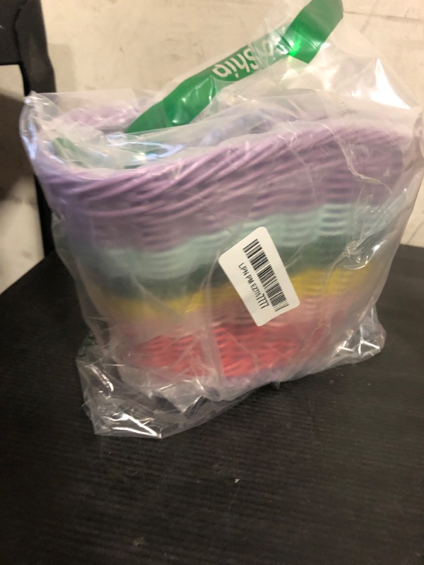 Photo 1 of Bike Basket Kids Front, Rainbow Hand-Woven Bicycle Front Basket, Multi-Color Boys Girls Front Bicycle Basket Tricycle Cruiser Bikes & Folding Bike Basket for Kids Adults(Rainbow)