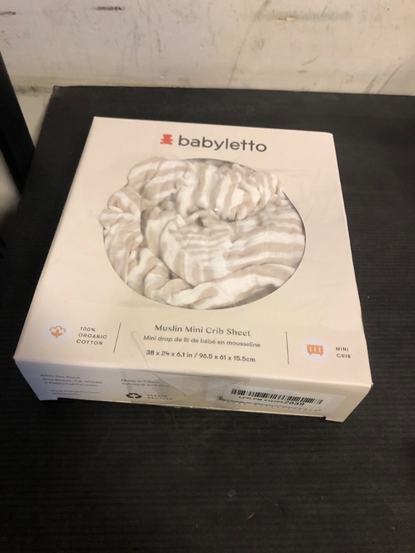 Photo 1 of Babyletto 100% Organic Cotton Mini Crib Sheet, GOTS-Certified, Fitted 360°, Ultra-Soft and Breathable Muslin - Oat Stripe