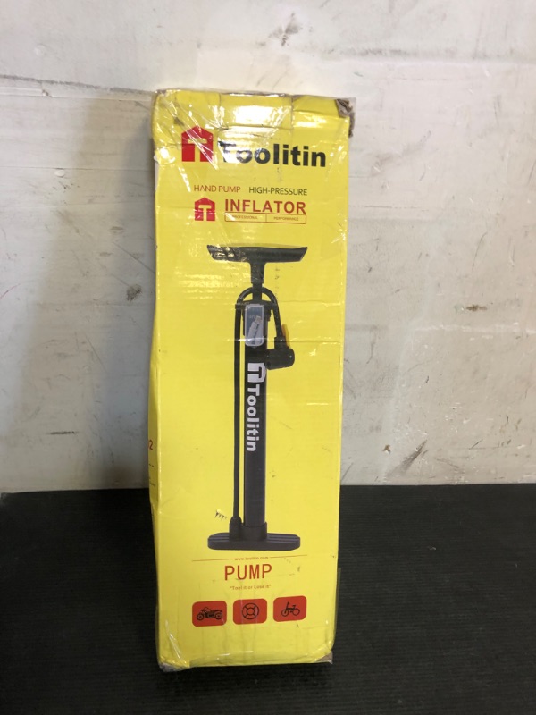 Photo 1 of TOOLITIN Bike Pump Portable Floor Bicycle Tires Air Pumps with Presta and Schrader,Multifunctional Ball Needle, for Mountain and Road Bikes Tires, Ball Pump