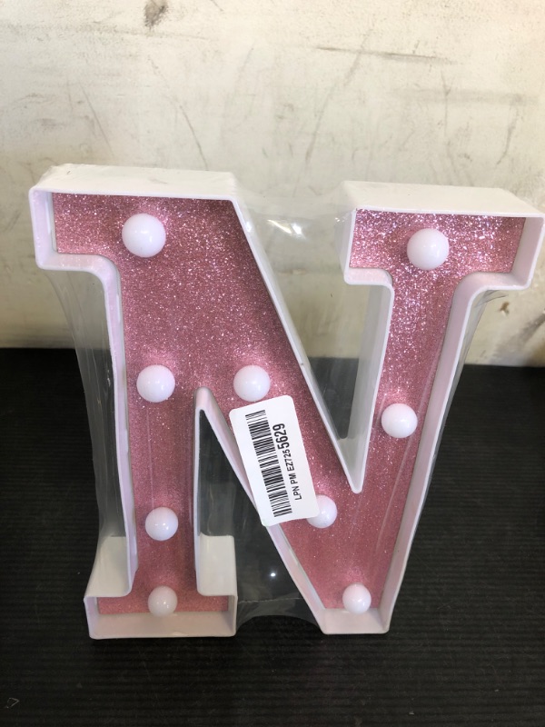 Photo 1 of Small Led Marquee Letters, Light Up Letters, 8.58 Inch Led Letter Lights, Battery Powered Lighted Sign for Table, Party, Birthday, Christmas Decor (Pink Glitter, Letter N)