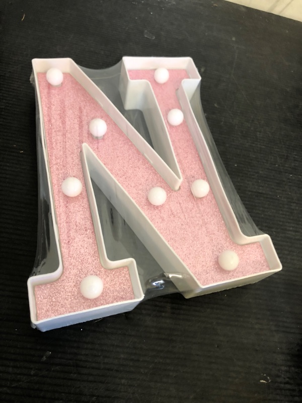 Photo 1 of Small Led Marquee Letters, Light Up Letters, 8.58 Inch Led Letter Lights, Battery Powered Lighted Sign for Table, Party, Birthday, Christmas Decor (Pink Glitter, Letter N)