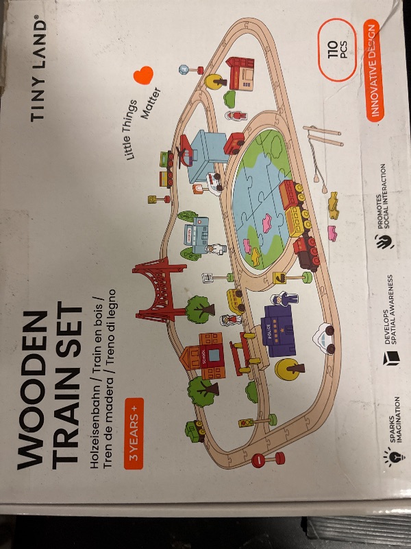 Photo 1 of Tiny Land 110PCS Wooden Train Set – Toy Train with Tracks for Kids Ages 3-7, Compatible with Major Brands, Ideal Railway Playset for Boys and Girls, Great Birthday