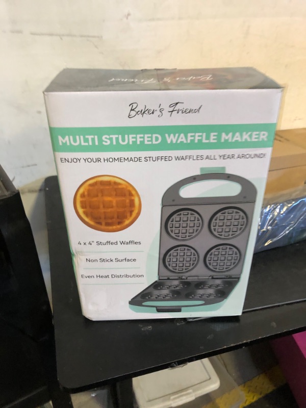 Photo 1 of Baker's Friend Multi Stuffed Waffle Maker Thick, 4-Slice with 1.2'' Thick & 4'' Dia, Belgian Mini Waffle Maker Flip, Nonstick Breakfast Sandwich Maker, Stuffed Waffle Iron, Aqua