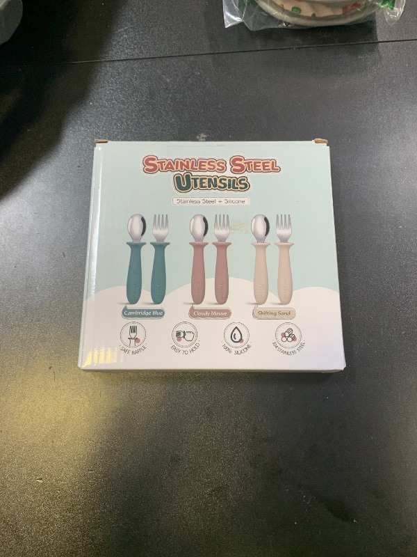 Photo 1 of VITEVER 6 Pieces Toddler Utensils, Kids Silverware Set with Silicone Handle, Children Safe Spoons and Forks, 18/8 Stainless Steel, Food-grade Silicone - Dishwasher Safe