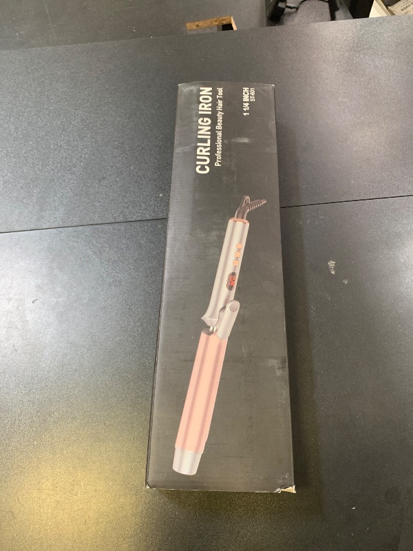 Photo 1 of 1 1/4 Inch Tourmaline Ceramic Curling Iron with LCD Display, Dual Voltage for Long Hair, Includes Glove, Comb, Clips and Pad