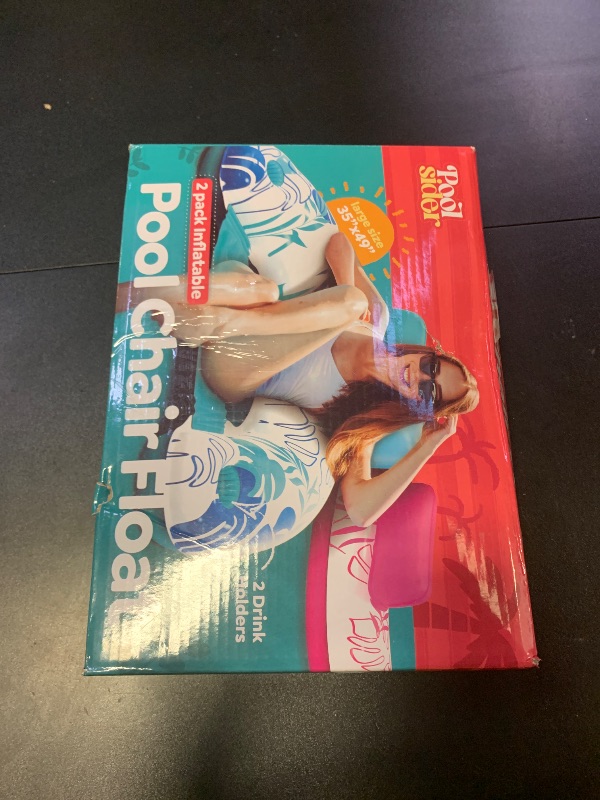 Photo 1 of Pool Chair Floats - 2 Pack Floating Pool Chairs for Adults | Inflatable Pool Chair with Cup Holder & Armrest | Swimming Chairs for Adults | Tropical Design (Pink/Blue) Pool Float Chair - Poolsider