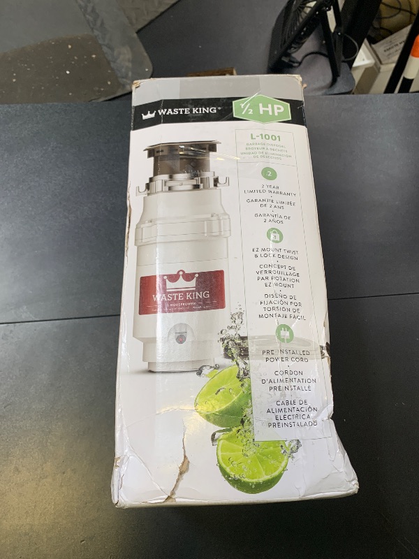 Photo 1 of Waste King 1/2 HP Garbage Disposal with Power Cord for Kitchen Sink Food Waste, L-1001