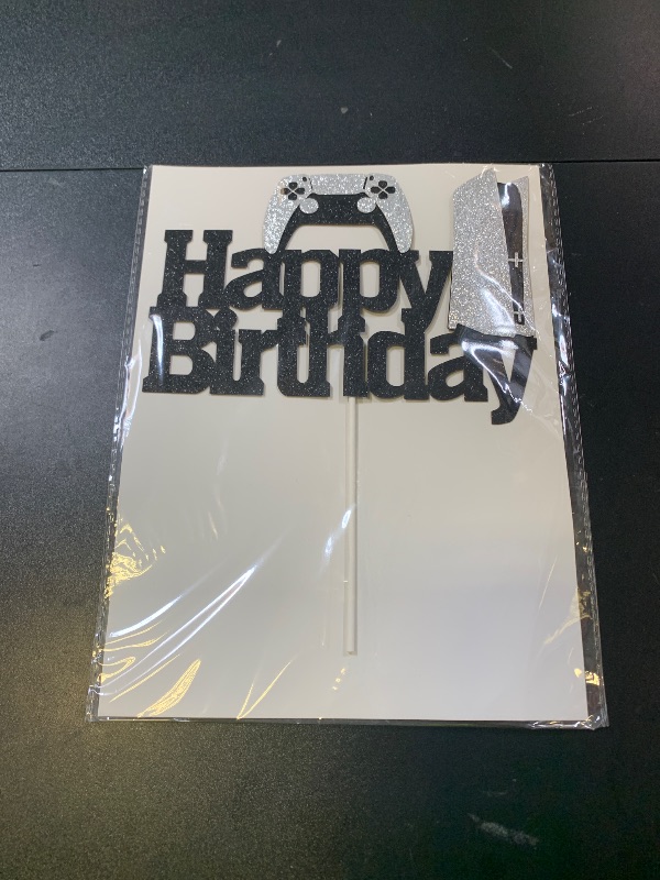 Photo 1 of HAKPUOTR Video Game Cake Topper - Game Controllers Happy Birthday Cake Decorations - Glitter Gaming Cake Topper for Boys Video Game Party (Controller PS5)