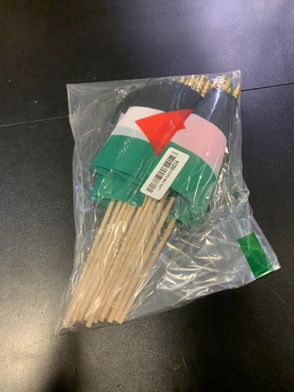Photo 1 of 20 Pack Small Palestine Flag Stick 5'' x 8'' - Handheld Palestinian Tri-color Flags with Wooden Sticks Spear Top, Mini Country Flag Hand Waving Sticks for National Day Palestinian-themed Decorations