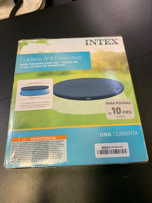 Photo 1 of Intex 28021E Pool Cover: For 10ft Round Easy Set Pools – Includes Rope Tie – Drain Holes – 12in Overhang – Snug Fit