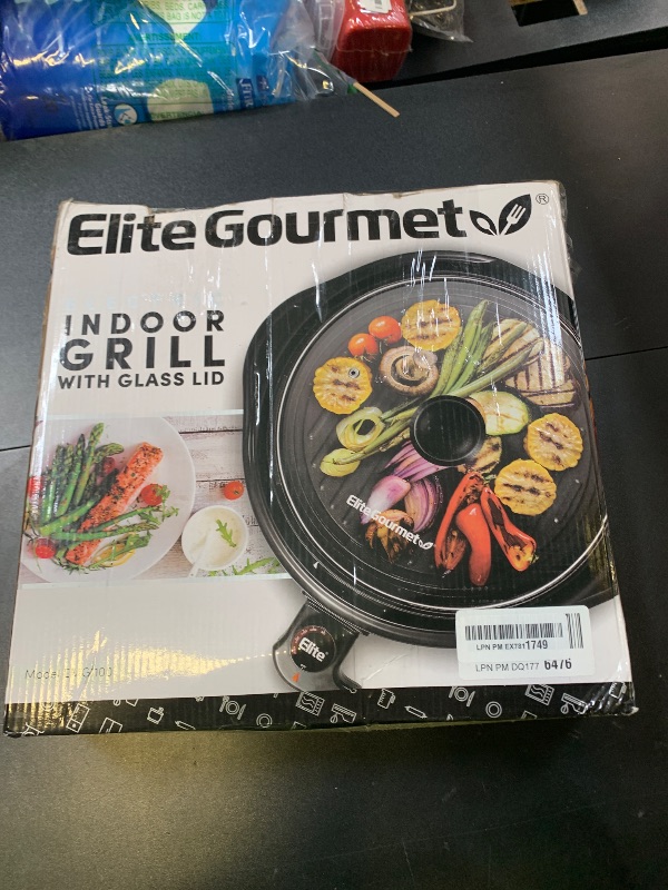 Photo 1 of Elite Gourmet EMG1100 11" Electric Indoor Nonstick Grill Dishwasher Safe, Cool Touch, Fast Heat Up Ideal Low-Fat Meals, Includes Tempered Glass Lid, Black