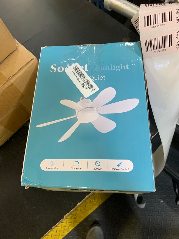 Photo 1 of We Charger Light Socket Fan, E26 Light Bulb Fan with Spare LED Replacement Board, Socket Ceiling Fans with Lights and Remote Dimmable for Garage Laundry Kitchen Storeroom Black