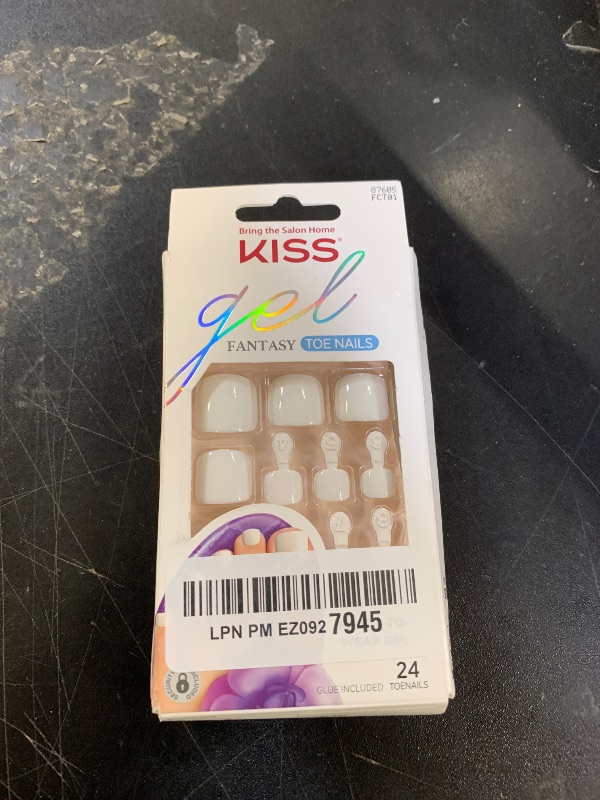 Photo 1 of KISS Gel Fantasy Collection Ready-To-Wear Fake Toenails Pedicure Set, Style 'This is Classic', with Mini Nail File, Pink Gel Nail Glue & 24 White Smudge-Proof Glue-On Toenails