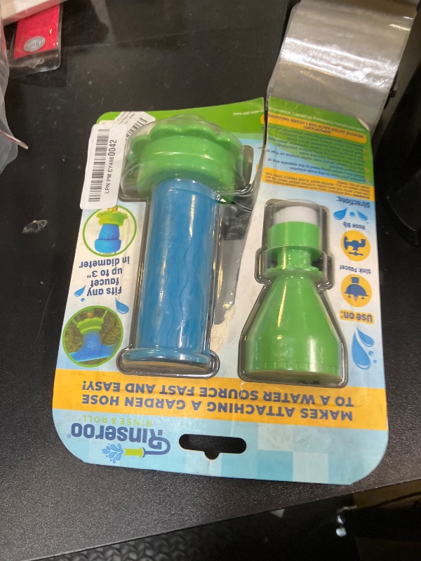 Photo 1 of Rinseroo: Universal Garden Hose Attachment Sleeve and Sprayhead. Easily Connect a to Most Water Sources. Stretch Connect. No Adapter Needed. Rinseroo Blue and Green