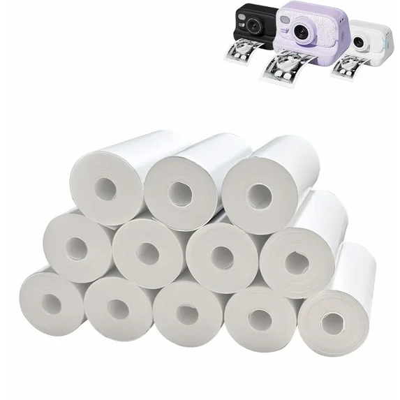 Photo 1 of 12 Roll Printer Paper for Kids Instant Print Camera, HD Printing Thermal Print Paper Set Photo Printer Thermal Paper Rolls, Refill Replace Camera Printer Paper White