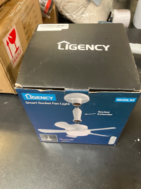 Photo 1 of Ligency Socket Fan Light with Remote, 16-inch Small Screw in Ceiling Fan with Light, 1800LM RGBW Smart LED Light Bulb Fan Work with App/Alexa & Google Assistant, E26 Base 6 Speed for Garage, White