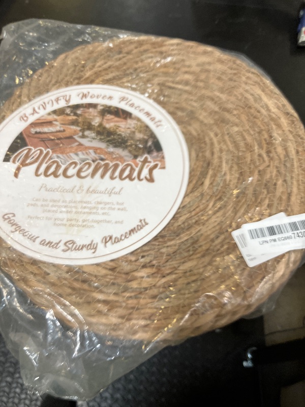 Photo 1 of 12 in Round Woven Placemats Plate Chargers Set of 10, Rattan Wicker Table Mats for Dinner Plates, Boho Farmhouse Rustic Place Mats for Dining Table Decor