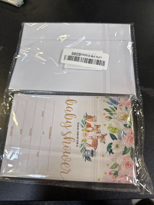 Photo 1 of Geuro Baby Shower Invitations, Floral Wooden Animals Fill In Invites Cards wih Envelopes, Fox owl deer,Set of 25.