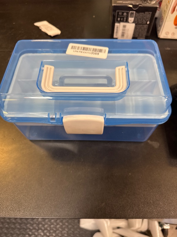 Photo 1 of MyGift 10 Inch Plastic Storage Box with Removable Tray, Blue Craft Organizer and Art Storage Box, Multipurpose Storage Container for Tools, Playdoh, Bead, Sewing, Medicine, Tackle, Art Supply
