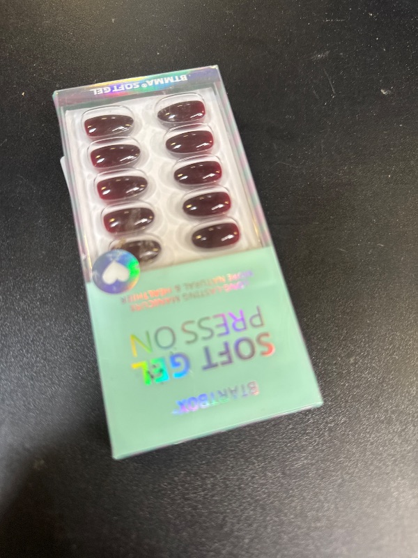 Photo 1 of BTArtbox Press On Nails Short - Dark Red Press on Nails, Short Oval Fake Nails with Nail Glue, Fit Perfectly & Natural Reusable Stick on Nails in 16 Sizes Soft Gel Nail Kit, Coffee Bean