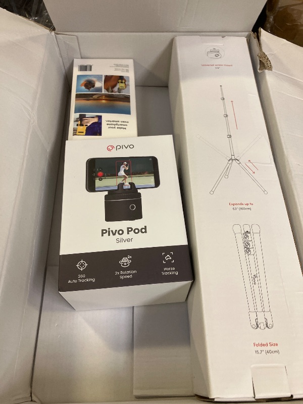 Photo 1 of Pivo Equestrian Silver Essential Pack, Auto Face, Body, Horse Phone Tracking Holder, Ai-Powered 360° Rotation, Remote Control for Hands-Free Video Recording with Smart Mount, Travel Case & Tripod