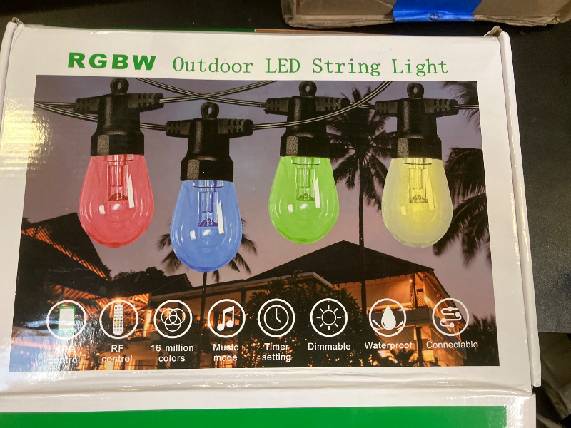 Photo 1 of Outdoor String Lights 50FT, Outdoor Lights for Patio with 20 Dimmable RGBW LED Bulbs, IP66 Waterproof Shatterproof, with APP Control & Remote, 24V Adapter Color Change,for Backyard Decor