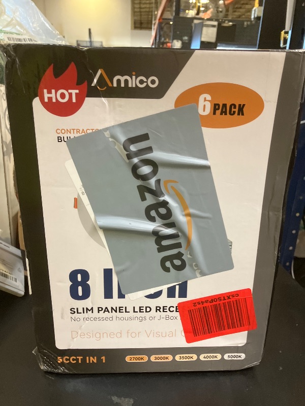 Photo 1 of Amico 6 Pack 8 Inch 5CCT Ultra-Thin LED Recessed Ceiling Light with Junction Box, 2700K/3000K/3500K/4000K/5000K Selectable, 18W Eqv 125W 1600LM Brightness Dimmable Canless Wafer Downlight, ETL