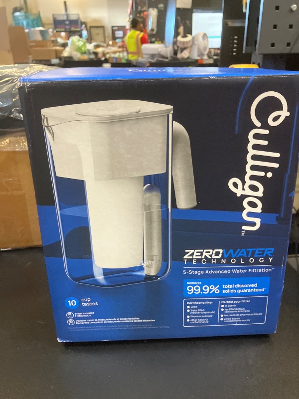 Photo 1 of Culligan with ZeroWater Technology 10-Cup Water Filter Pitcher – Includes 5-Stage Advanced Water Filter, IAPMO Certified to Reduce Lead, Total PFAS (Forever Chemicals), Mercury, Fluoride, and Chlorine