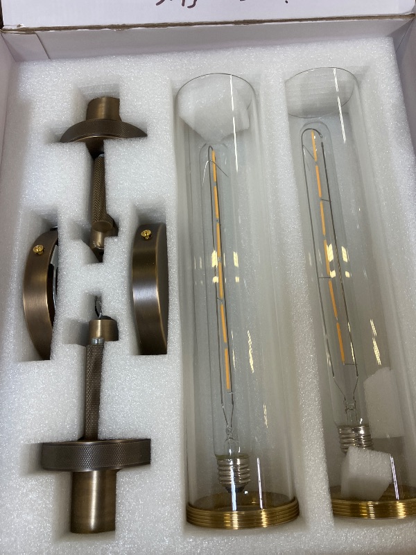 Photo 1 of vookea 19.5" Knurled Brass Wall Sconces Set of 2, Bronze Bathroom Vanity Light Fixtures with Clear Glass Tube, Modern Lamp Lighting for Bedroom, Living Room, Hallway, Staircase, Mirror, Kitchen