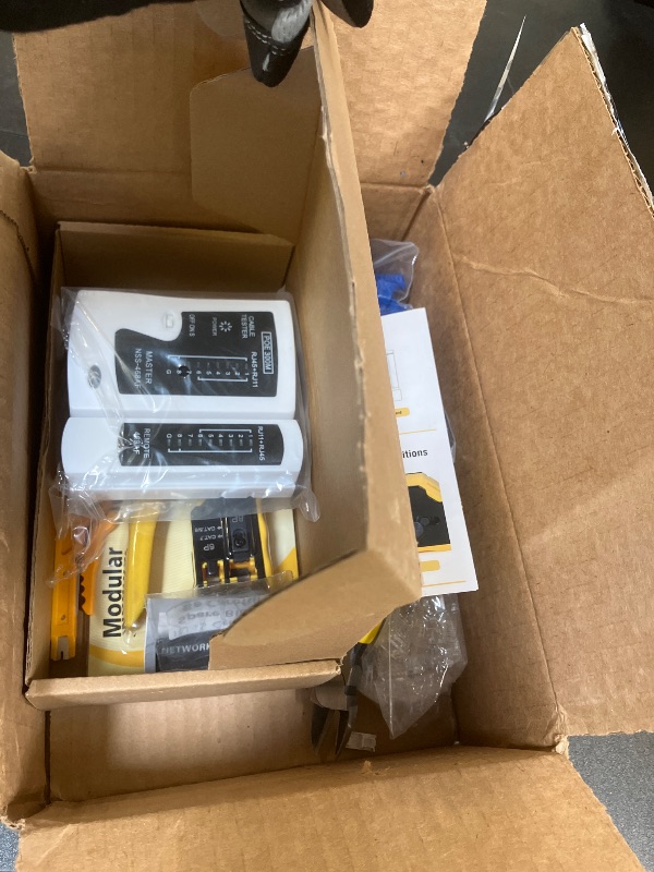 Photo 1 of Wakhow RJ45 Crimp Tool Kit, Ethernet Pass Through Crimper, Network Cat5 Cat6 Cat7 Crimping Tool Repair Kit Includes Cable Tester, Mini Stripper, Blades, 50Pcs Connectors and Strain Relief Boots