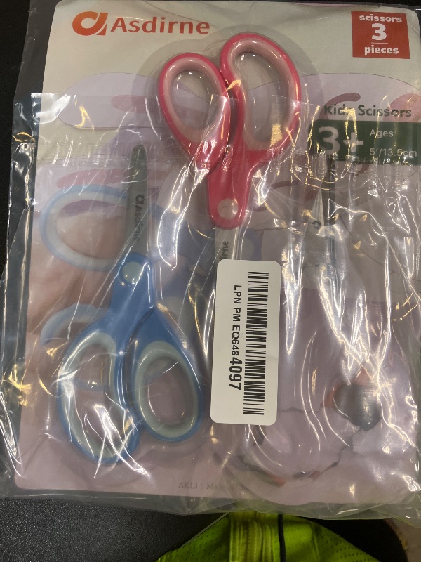 Photo 1 of Asdirne Left Kids Scissors, Safety Children Scissors with Blunt Tip Stainless Steel Blades and Soft Grip, Great for Home and School, Assorted Color, 13.5cm, 3 Pack