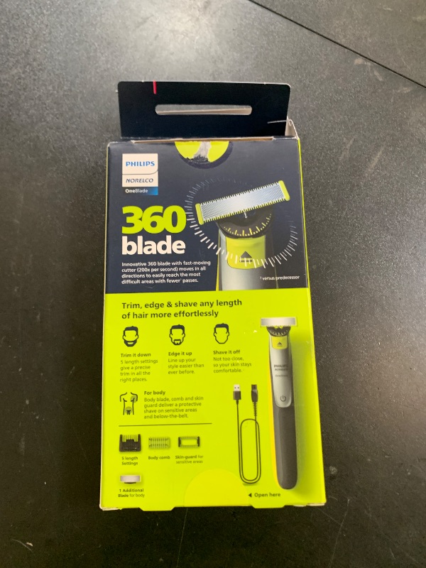 Photo 1 of Philips Norelco OneBlade 360 Hybrid Face + Body, Electric Beard Trimmer, Shaver and Body Groomer, with 360 Blade Technology, 1x 360 Blade for Face, 5in1 Adjustable Comb, 1x Body Kit, Model QP2834/70