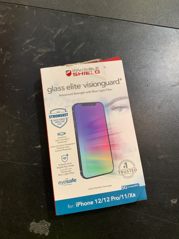 Photo 1 of ZAGG InvisibleShield Glass Elite VisionGuard+ Screen Protector for iPhone 12 Pro, iPhone 12, iPhone 11, iPhone XR – Ultimate Shatter, Impact and Scratch Resistance, Blue-Light Protection, Anti-Fingerprint Technology, Easy to Install