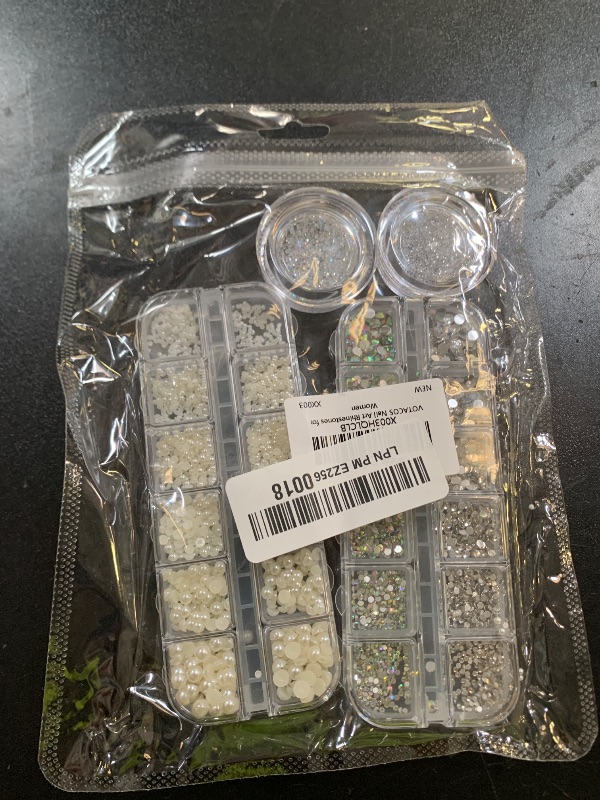 Photo 1 of 4 Boxes Flatback Rhinestones and Pearls Nail Charms for Acrylics - Crystals, Half Rounds, and Accessories for DIY Nail Art Decor