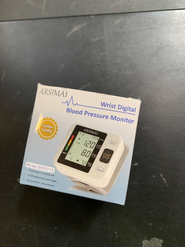 Photo 1 of ARSIMAI Wrist Accurate Automatic High Blood Pressure Monitors Portable LCD Screen Irregular Heartbeat Monitor with Storage Case and Adjustable Cuff Powered by Battery - Black