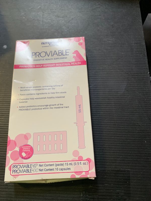 Photo 1 of Nutramax Proviable Probiotics for Small Dogs and Cats, Diarrhea Support Kit, Digestive Health Supplement with Multiple Strains of Bacteria, Plus Prebiotics, Kaolin and Pectin, 15 ml Paste and 10 Capsules