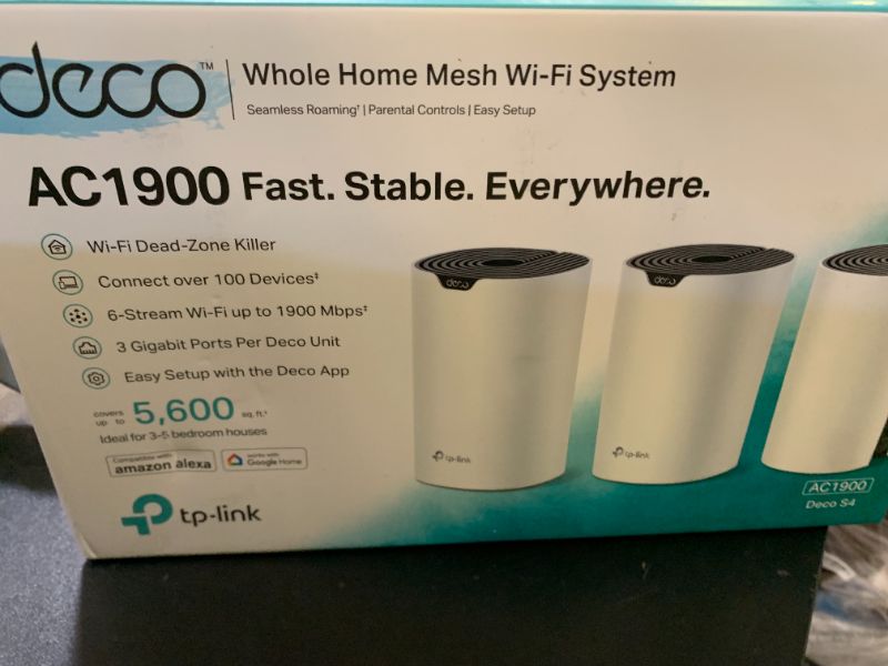Photo 1 of TP-Link Deco S4 Mesh AC1900 WiFi System - Up to 5,500 Sq.ft. Coverage, Replaces WiFi Router and Extender, Gigabit Ports, Works with Alexa, 3-Pack