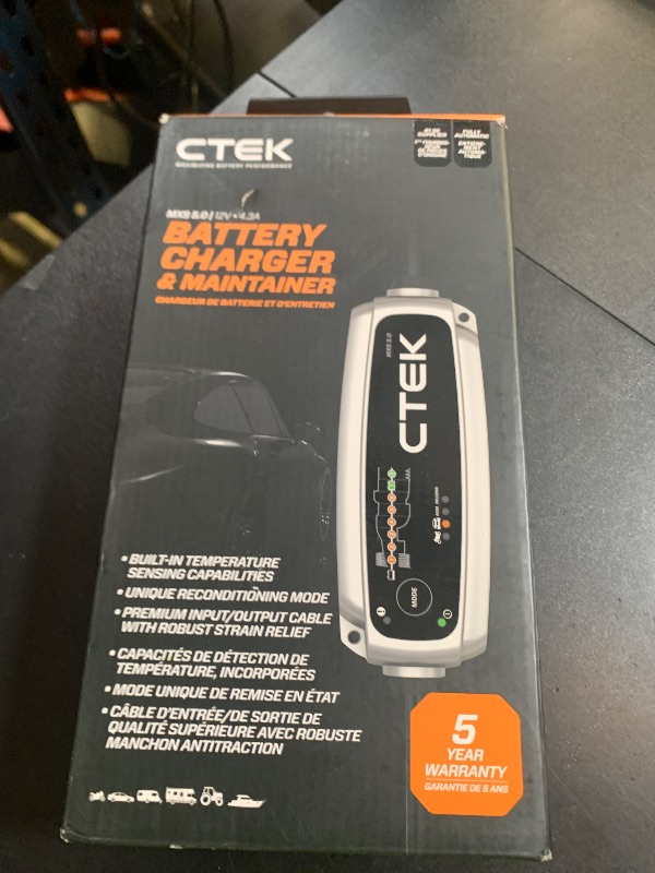 Photo 1 of CTEK MXS 5.0, Fully Automatic 12V 4.3 Amp Battery Charger and Maintainer, Unique 8 Step Charging, Simple Plug and Play Operation, Desulphation Function with Built-in Temperature Compensation