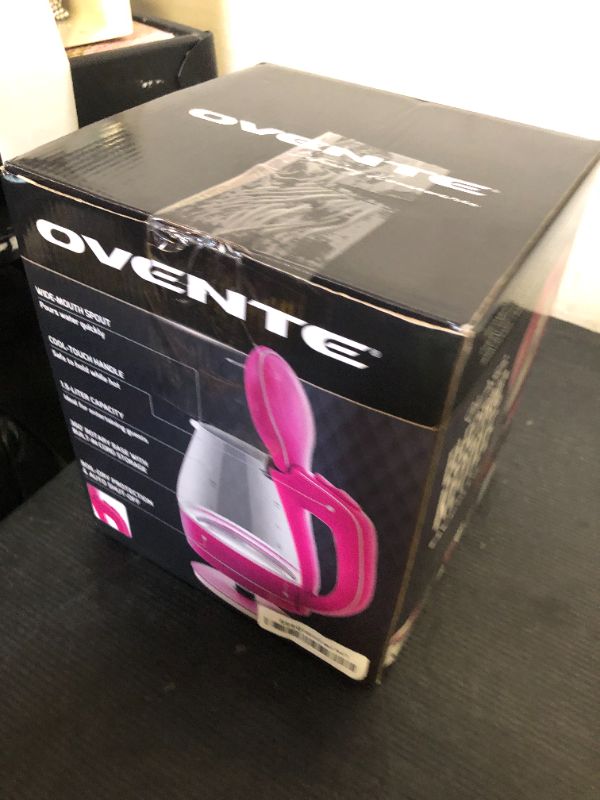 Photo 1 of OVENTE Electric Kettle, 1.5L Borosilicate Glass Countertop Water Heater and Boiler for Coffee or Tea, BPA-Free, Auto Shut-Off, Boil-Dry Protection, Removable and Washable Spout Filter, Pink KG83F