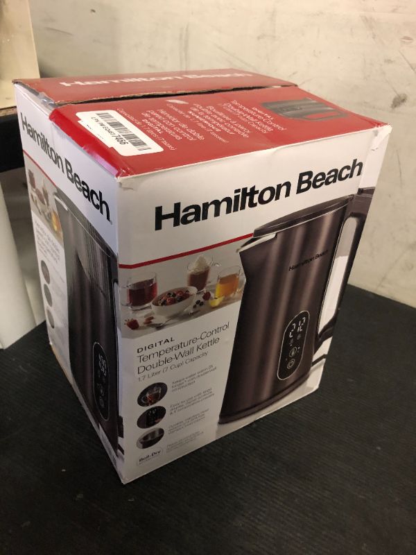 Photo 1 of Hamilton Beach Digital Temperature Control Electric Tea Kettle, Hot Water Boiler & Heater 1.7L, 5 Preset Modes + Keep Warm, Fast Boil 1500 Watts, BPA Free, Double Wall Construction, Black (40851)