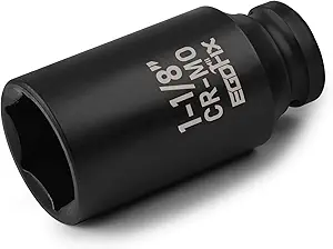 Photo 1 of 1/2" Drive Deep Impact Socket, 1-1/8 Inch SAE Socket, Heat-Treated CR-MO Anti-Rounding 6 Point for Easy Removal of Axle Nut
