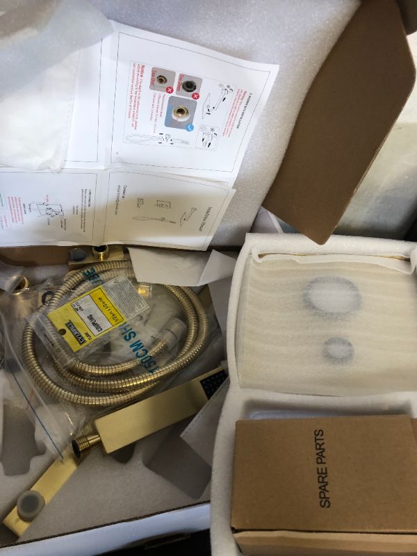 Photo 1 of Gold Shower System with Tub Spout, All Metal Bathtub Shower Faucet Set with High Pressure 10 Inch Rain Shower Head and Handheld Shower Head Set, Brushed Gold (Valve Include)